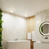 Aplique de pared ORBI, beige, vidrio/metal, Ø 12 cm, IP44, G9