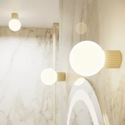 Aplique de pared ORBI, beige, vidrio/metal, Ø 12 cm, IP44, G9