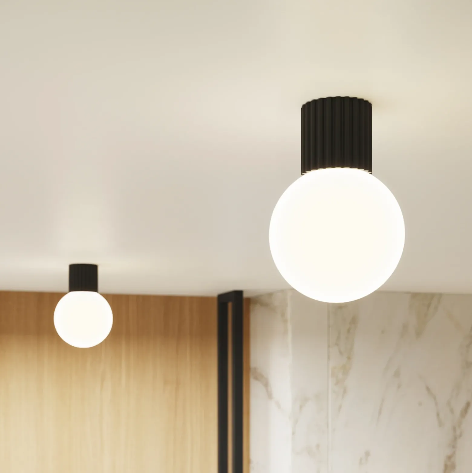 Aplique de pared ORBI, negro, vidrio/metal, Ø 12 cm, IP44, G9