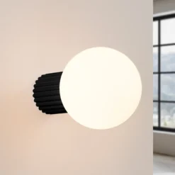 Aplique de pared ORBI, negro, vidrio/metal, Ø 12 cm, IP44, G9