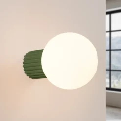 Aplique de pared ORBI, verde oliva, vidrio/metal, Ø 12 cm, IP44, G9
