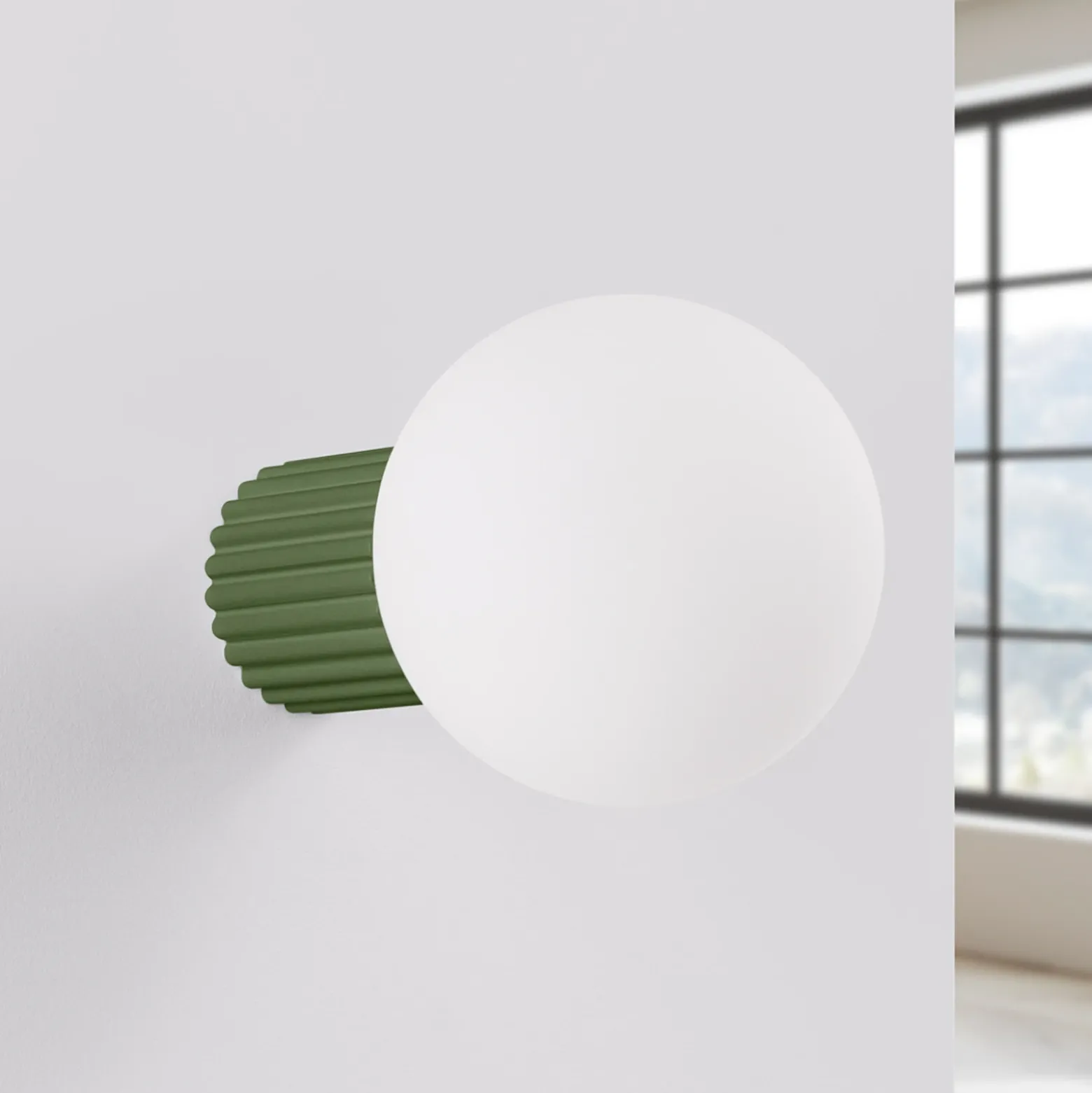 Aplique de pared ORBI, verde oliva, vidrio/metal, Ø 12 cm, IP44, G9