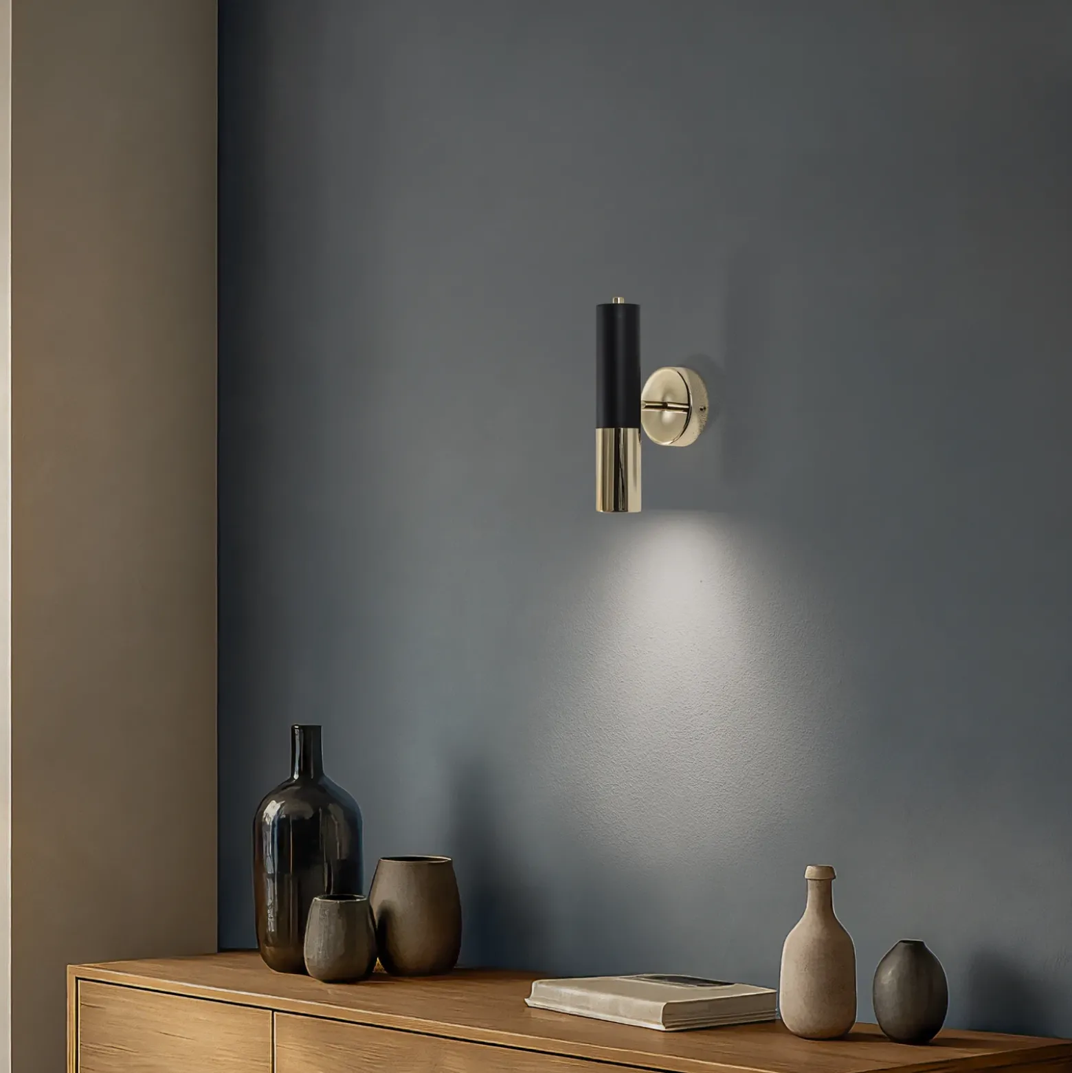 Aplique de pared Orino, negro/dorado, metal, GU10