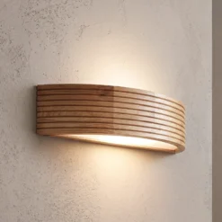 Aplique de pared Oro, madera de roble/cristal, 41 cm de ancho, E27