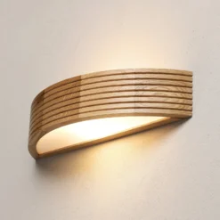 Aplique de pared Oro, madera de roble/cristal, 41 cm de ancho, E27