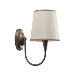 Aplique de pared Pardo, latón, metal/tejido, altura 31 cm, E27