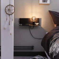 Aplique de pared Paulmann Devara, negra, 40 cm, E27, puerto USB