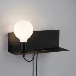 Aplique de pared Paulmann Devara, negra, 40 cm, E27, puerto USB