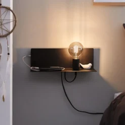 Aplique de pared Paulmann Devara, negra, 40 cm, E27, puerto USB
