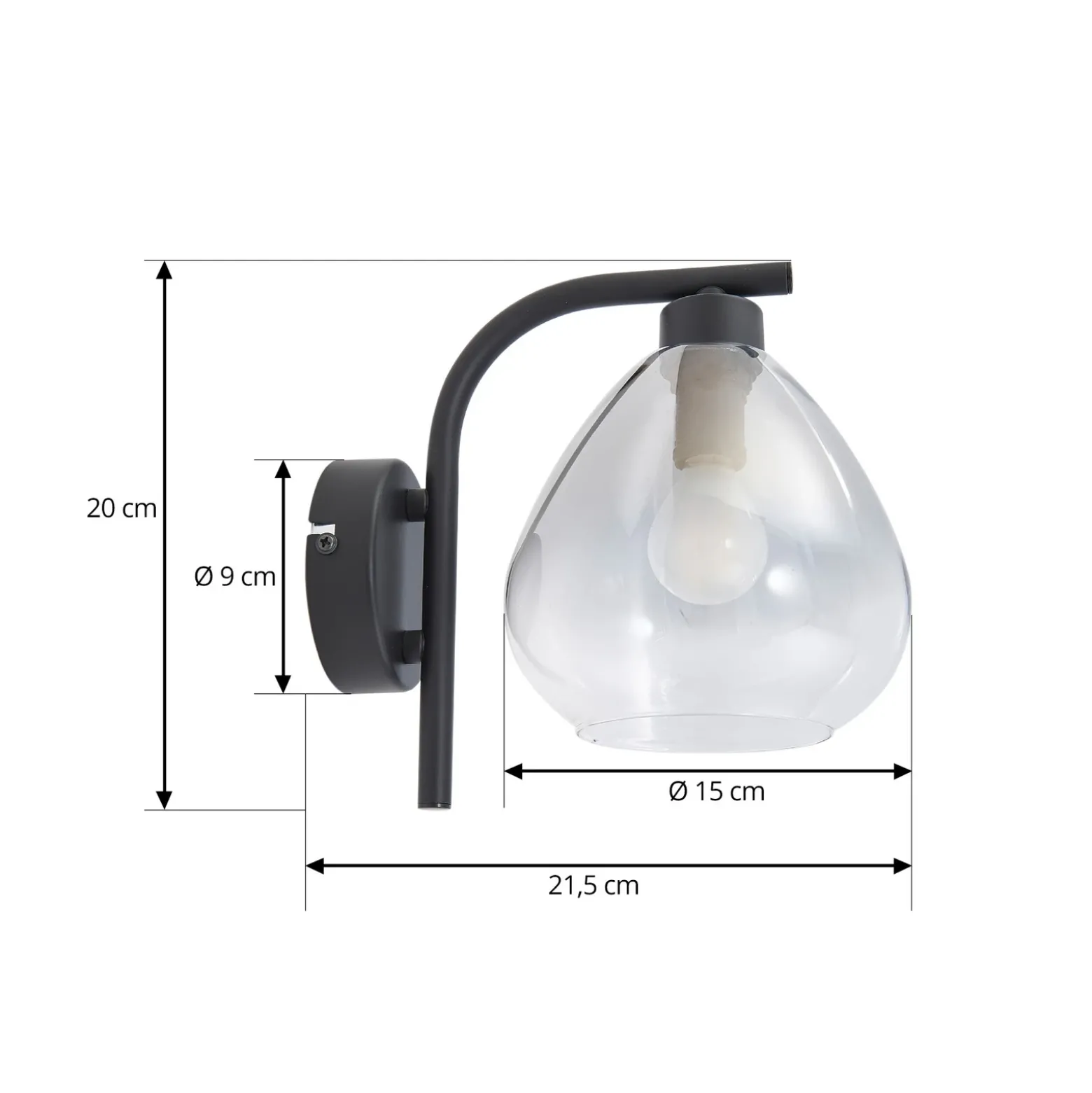 Aplique de pared Pendura de Lindby, Ø 15 cm, negro, cristal