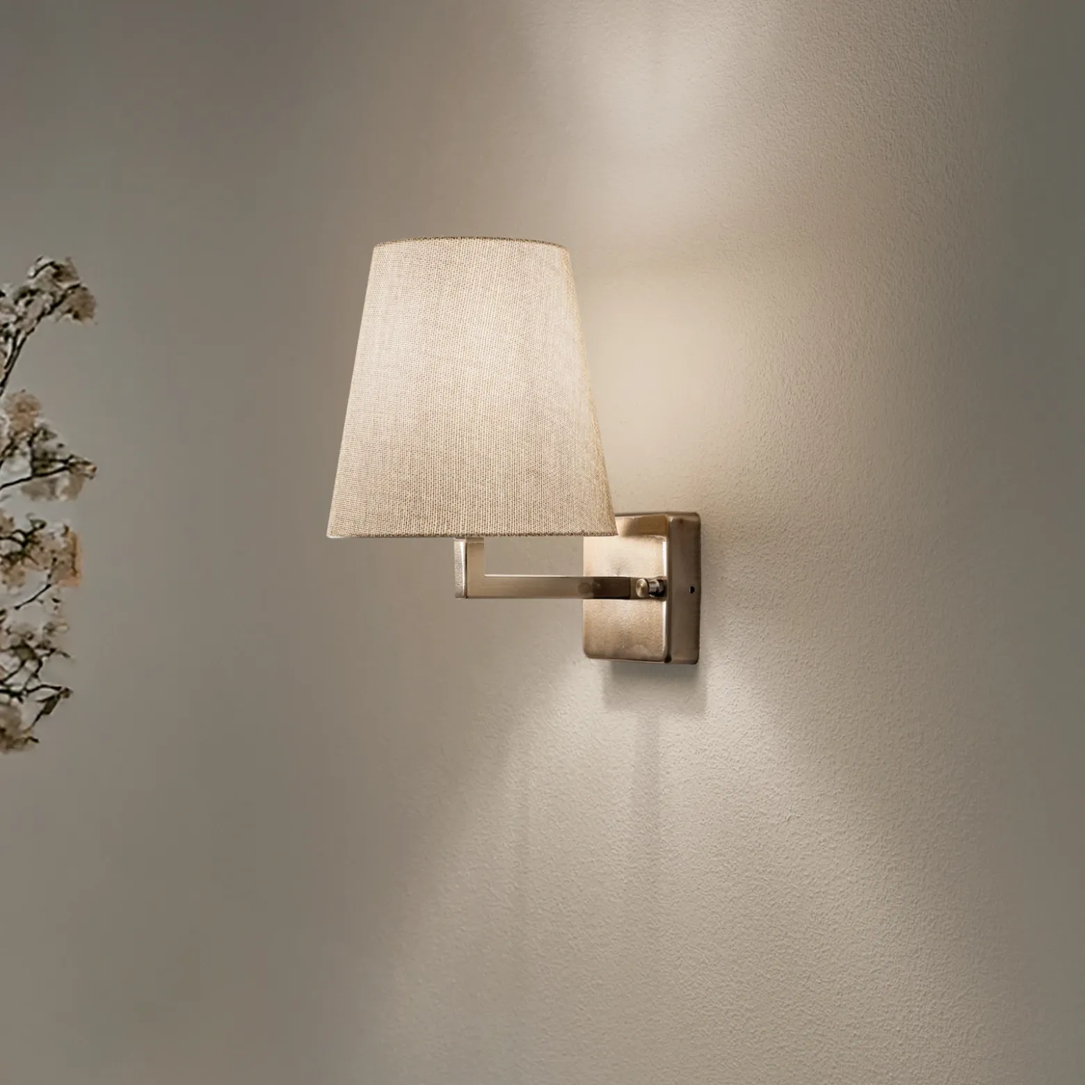 Aplique de pared perfil, dorado/crema, metal/tejido, altura 30 cm