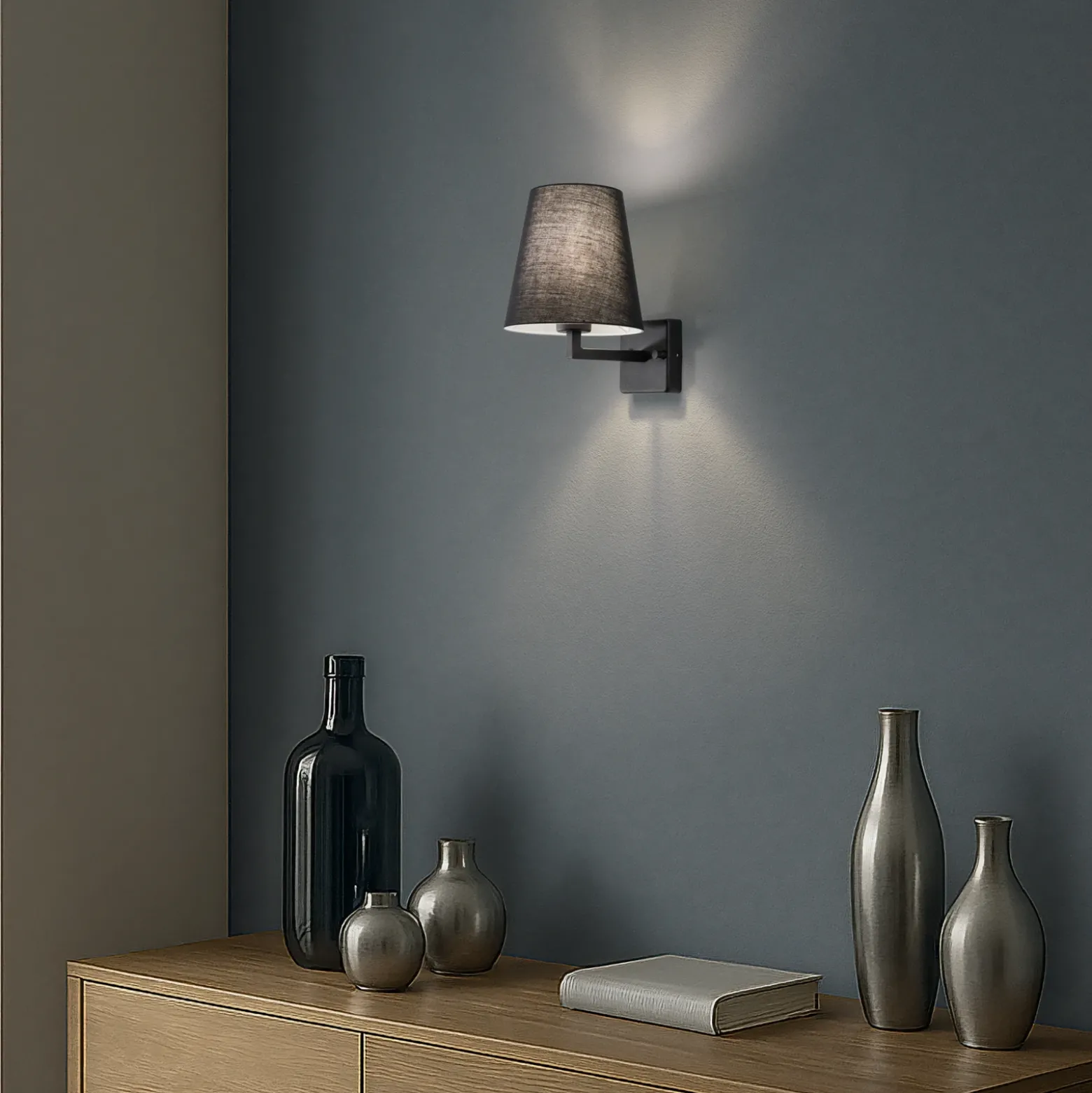 Aplique de pared perfil, negro, metal/tejido, altura 30 cm