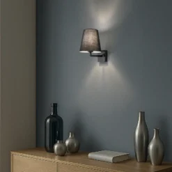 Aplique de pared perfil, negro, metal/tejido, altura 30 cm