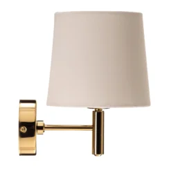 Aplique de pared Polo Plus con pantalla textil, latón/crema