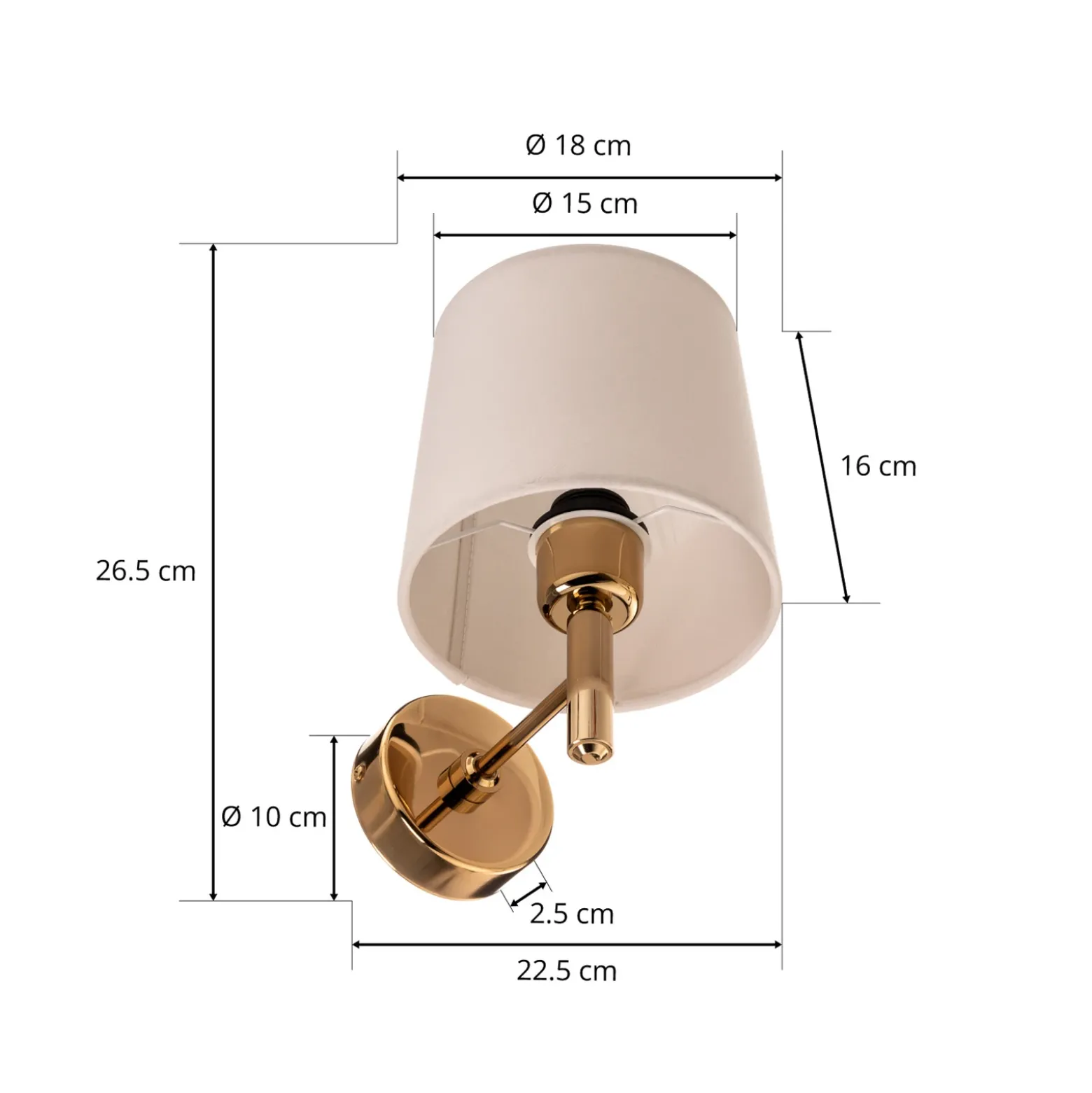 Aplique de pared Polo Plus con pantalla textil, latón/crema