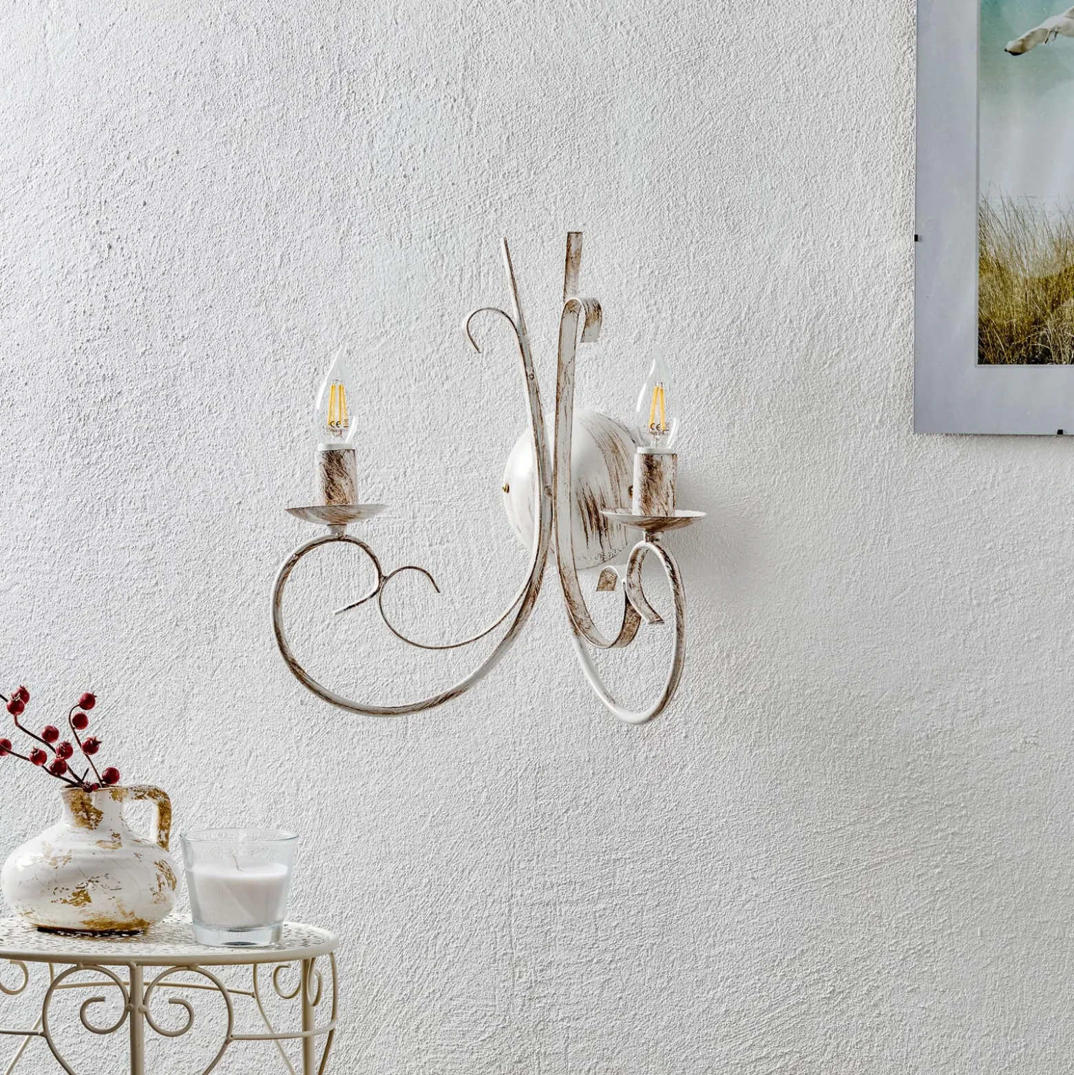 Aplique de pared Pompei, 2 luces, blanco antiguo