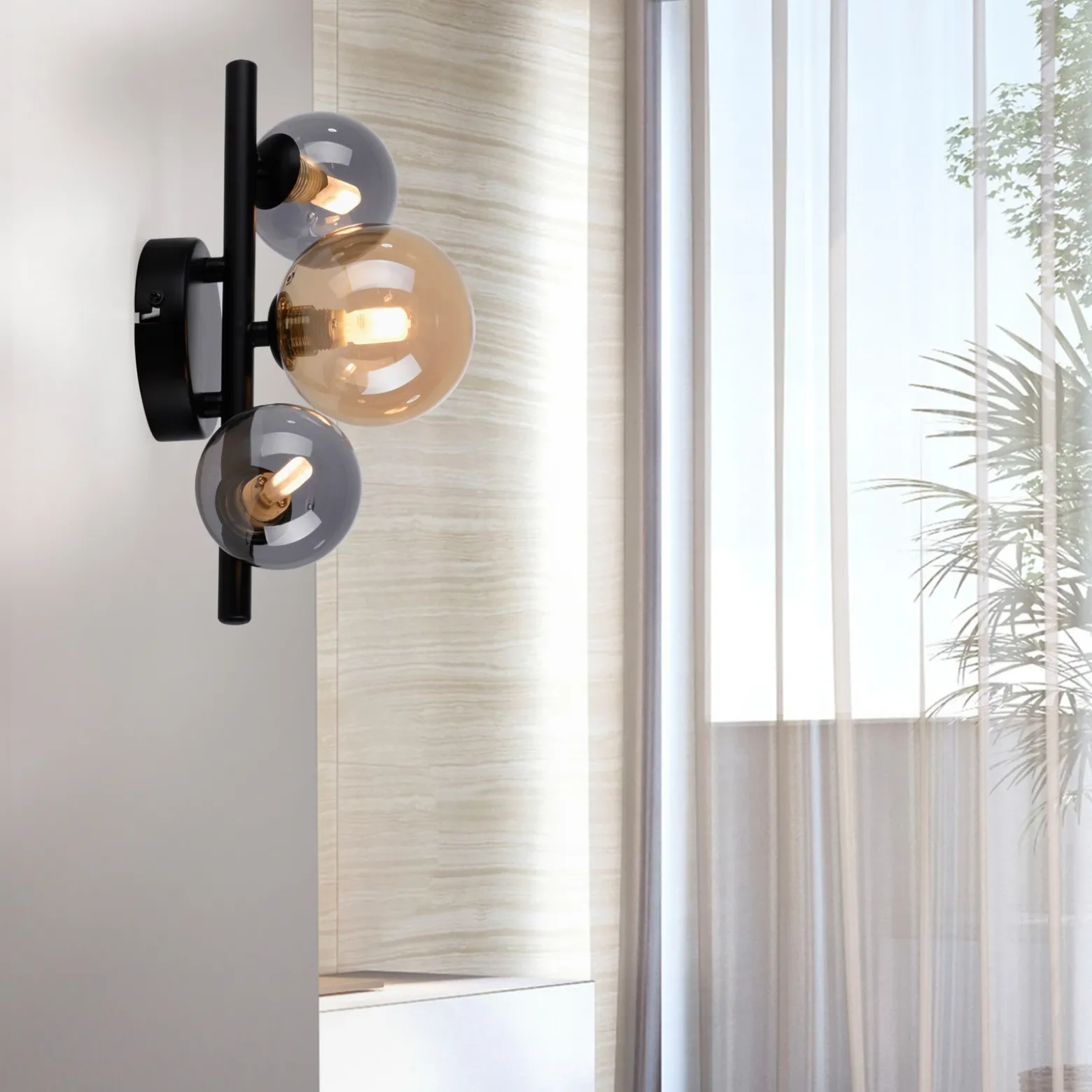 Aplique de pared Popsicle de Paul Neuhaus, negro, cristal, 29 cm, G9