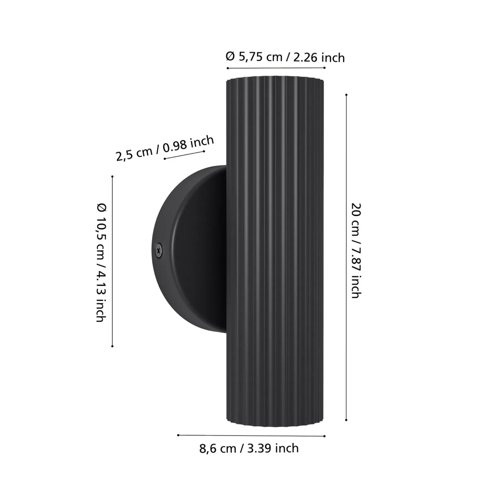 Aplique de pared Portillo, negro, altura 20 cm, 2 luces, metal, GU10