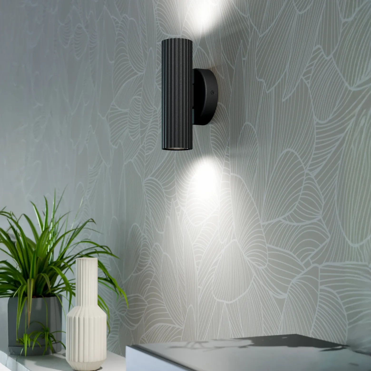 Aplique de pared Portillo, negro, altura 20 cm, 2 luces, metal, GU10