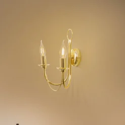 Aplique de pared retro, 2 luces, dorado