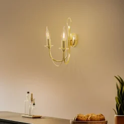 Aplique de pared retro, 2 luces, dorado