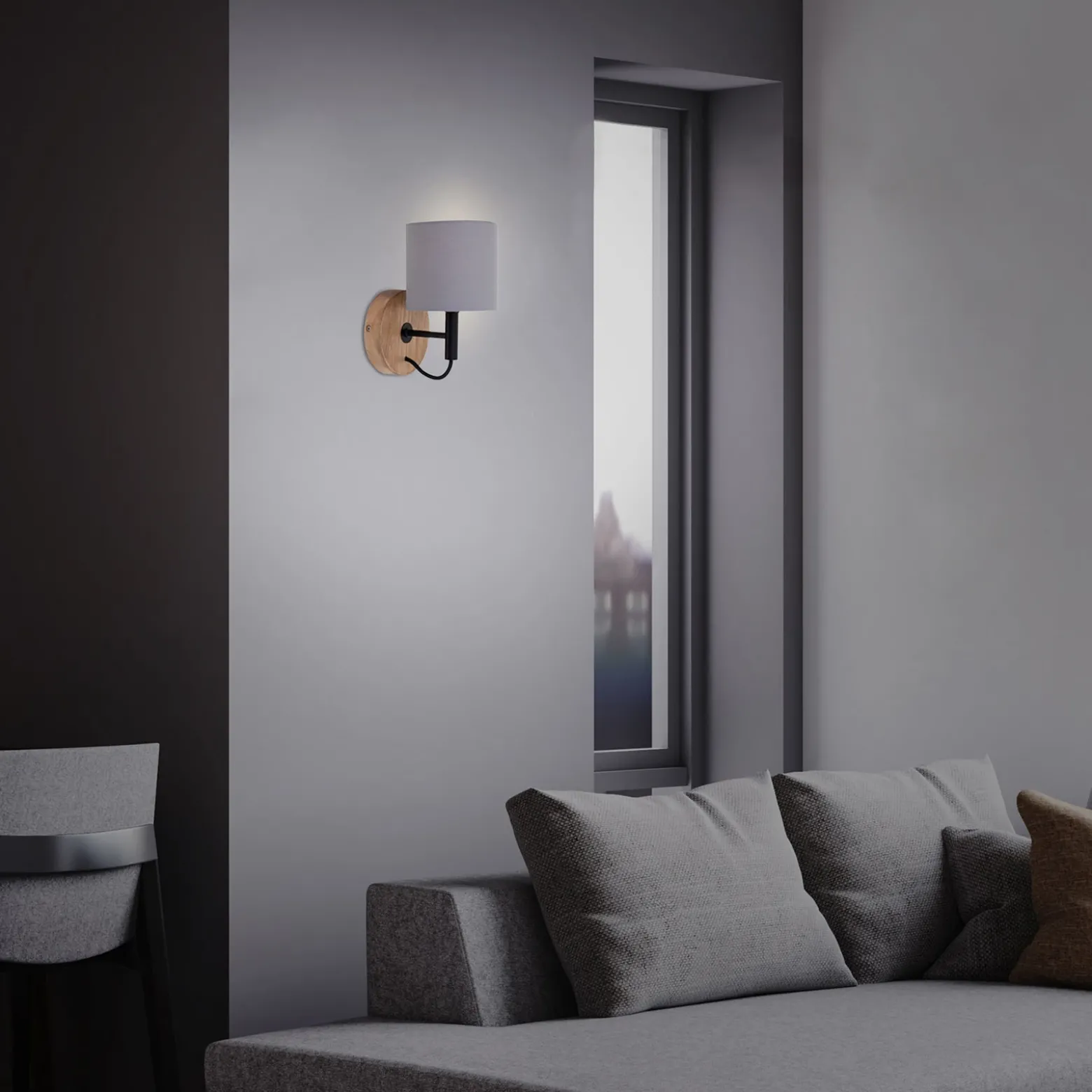 Aplique de pared Rhon, pantalla textil