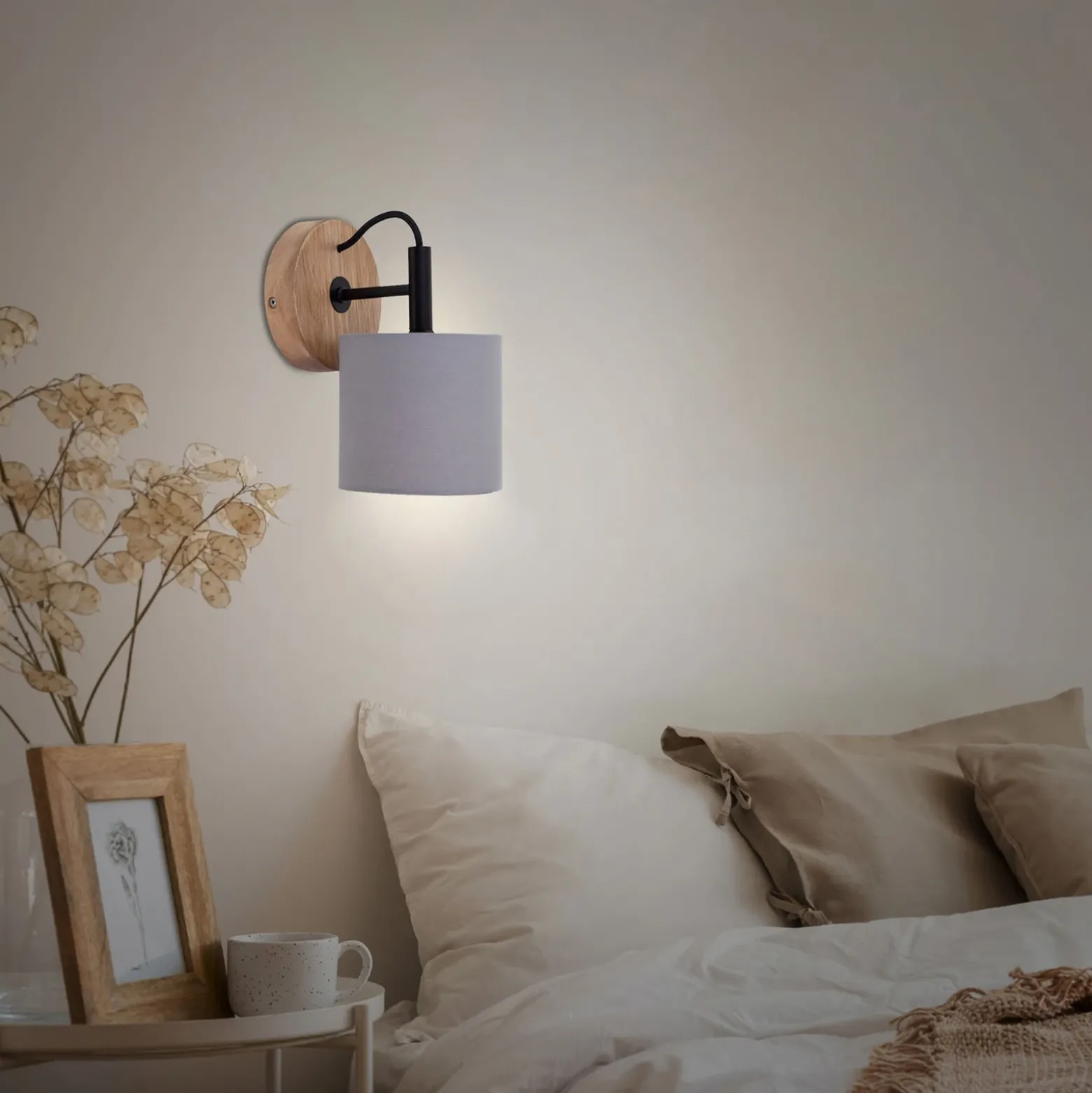 Aplique de pared Rhon, pantalla textil