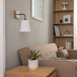Aplique de pared Risco, blanco, 15 cm de ancho, 1 luz, tela