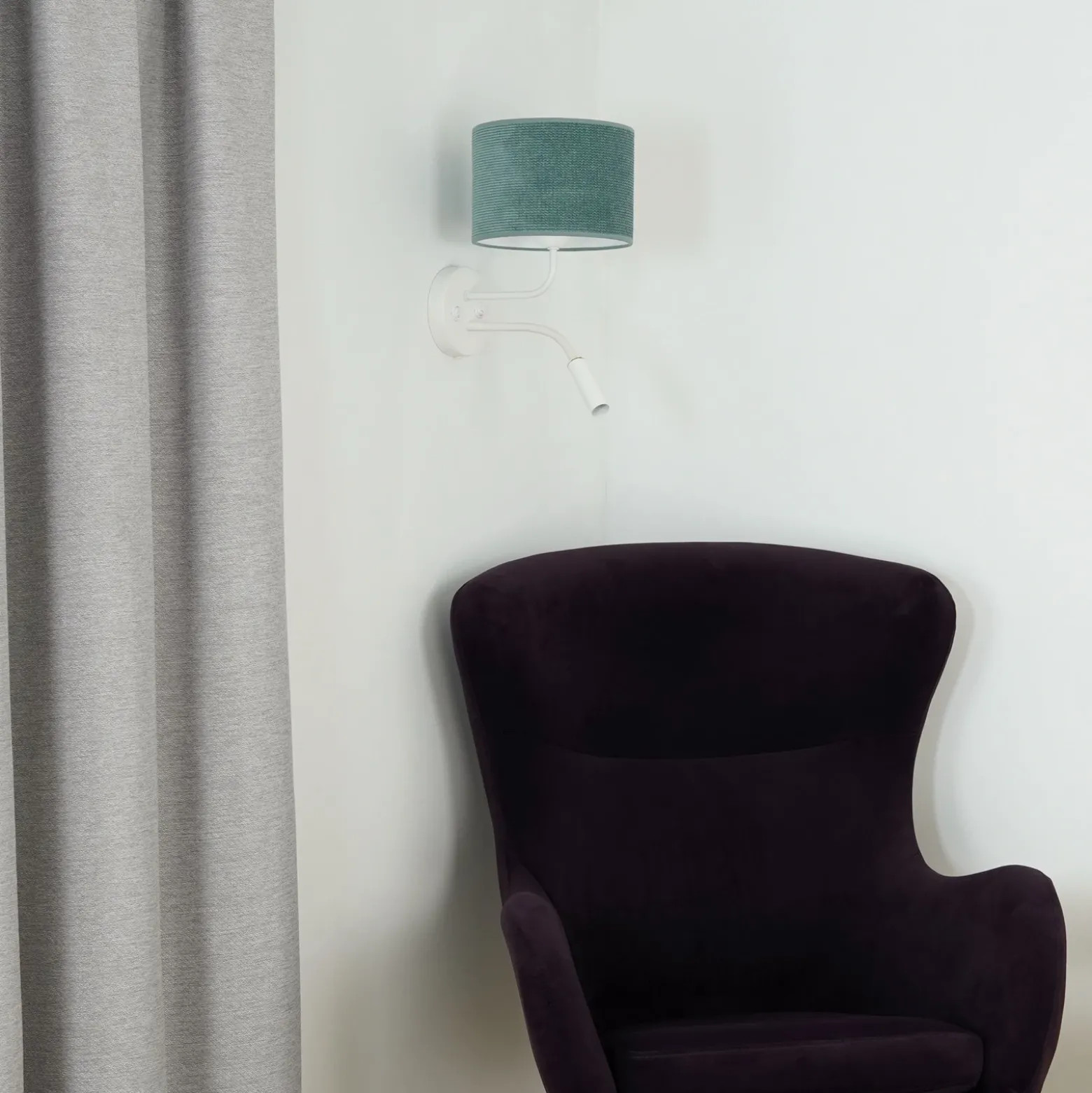 Aplique de pared Roller, cordón menta, blanco, con brazo de lectura