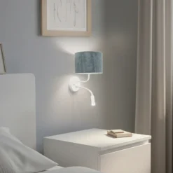 Aplique de pared Roller, cordón menta, blanco, con brazo de lectura