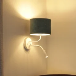 Aplique de pared Roller, cordón menta, blanco, con brazo de lectura