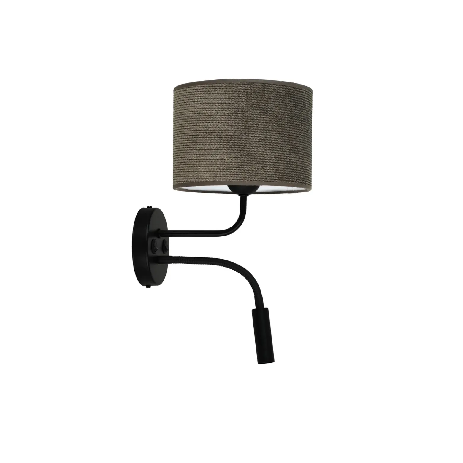 Aplique de pared Roller, cordón gris oscuro, negro, con brazo de lectura