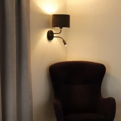 Aplique de pared Roller, cordón gris oscuro, negro, con brazo de lectura