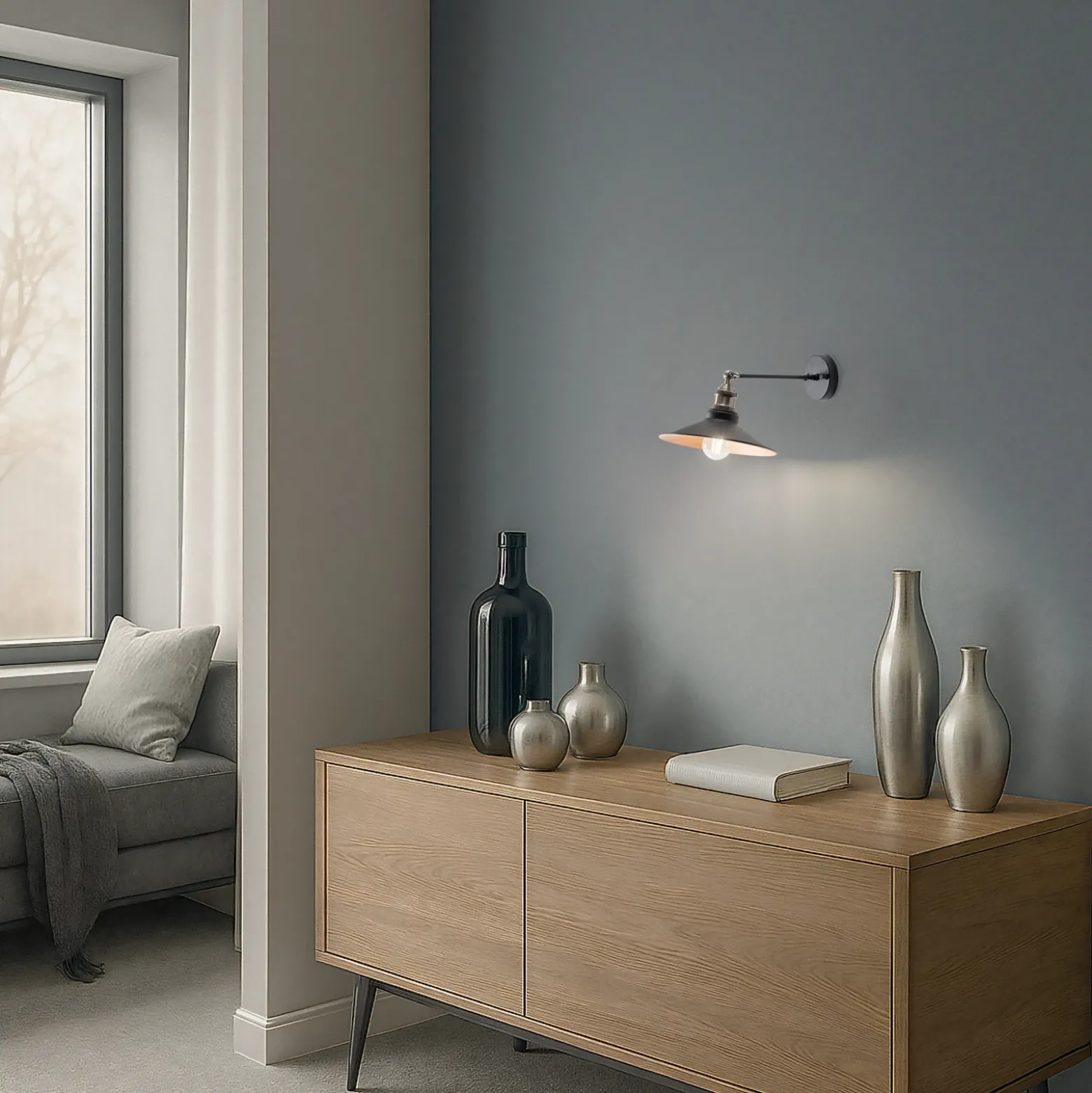 Aplique de pared Saglam, negro/dorado, cónica, altura 20 cm, E27