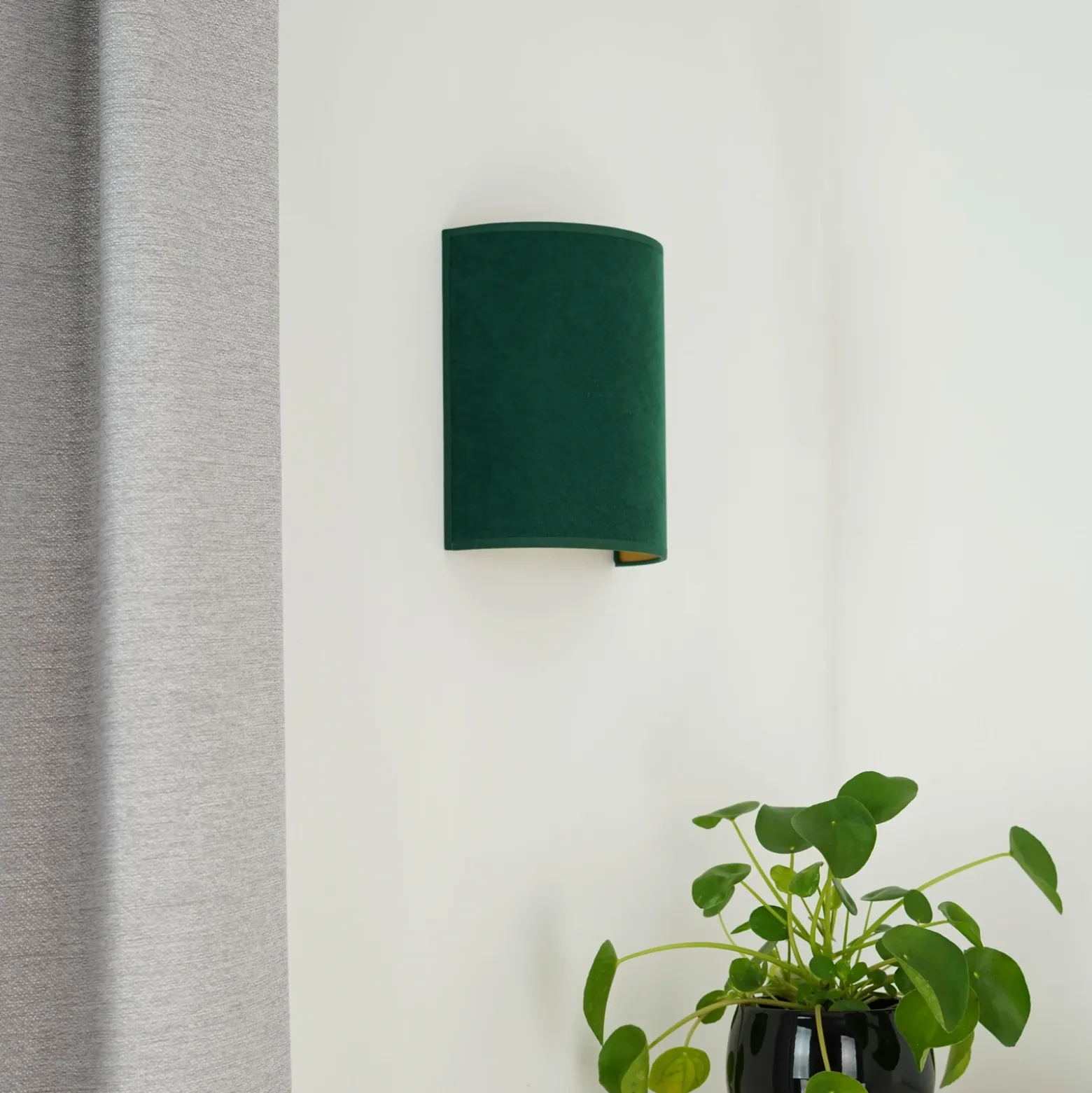 Aplique de pared Semi Circle, terciopelo, verde oscuro, E27