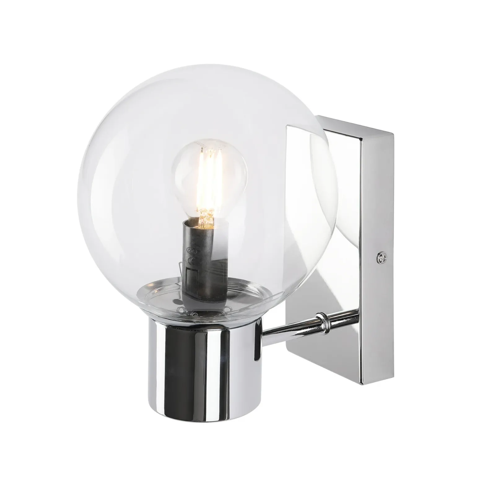 Aplique de pared Sferio, cromado/transparente, cristal, 21 cm de altura, E14