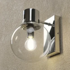 Aplique de pared Sferio, cromado/transparente, cristal, 21 cm de altura, E14