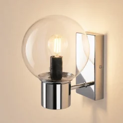 Aplique de pared Sferio, cromado/transparente, cristal, 21 cm de altura, E14