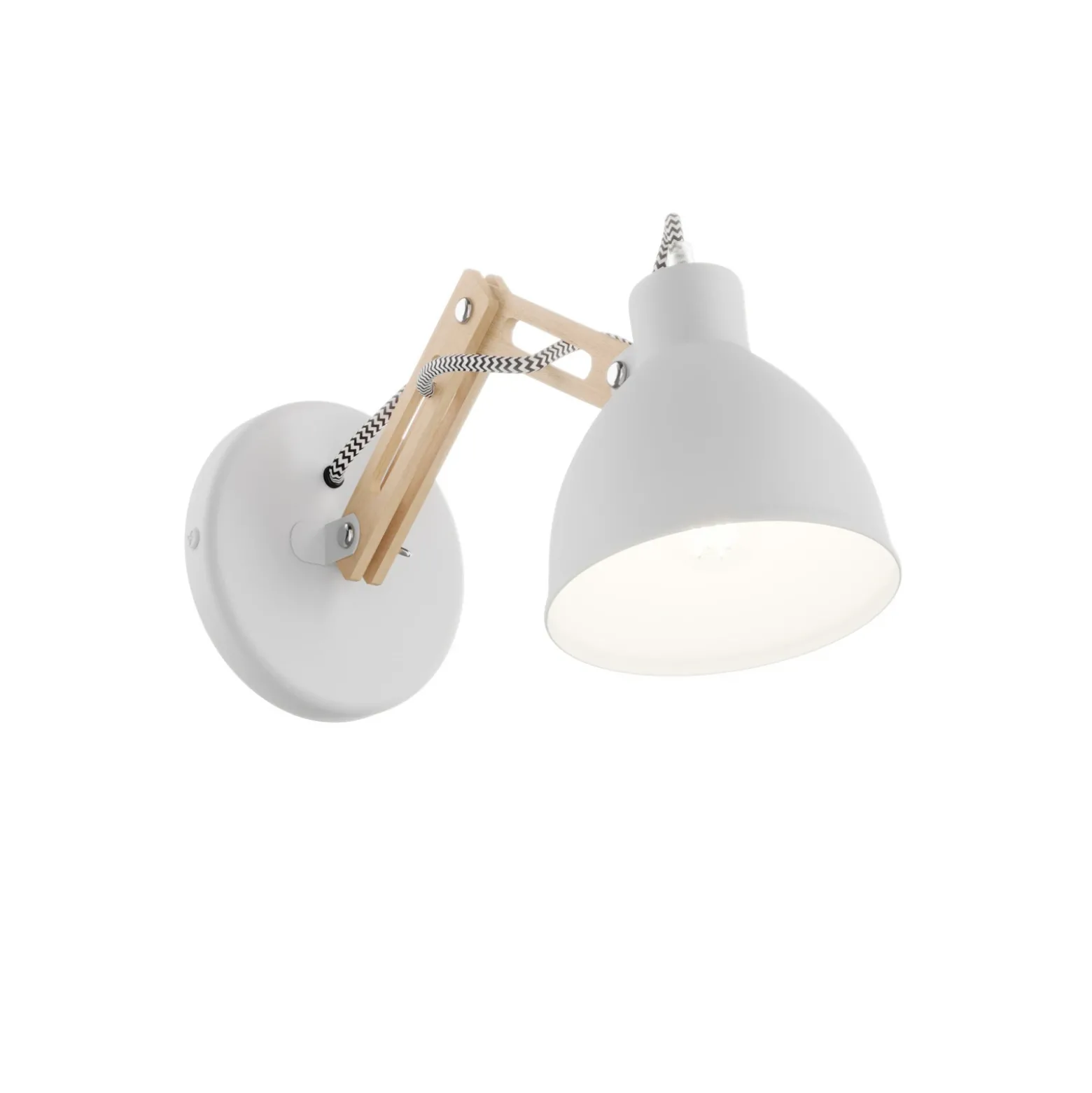 Aplique de pared Skansen, brazo de madera ajustable, blanco