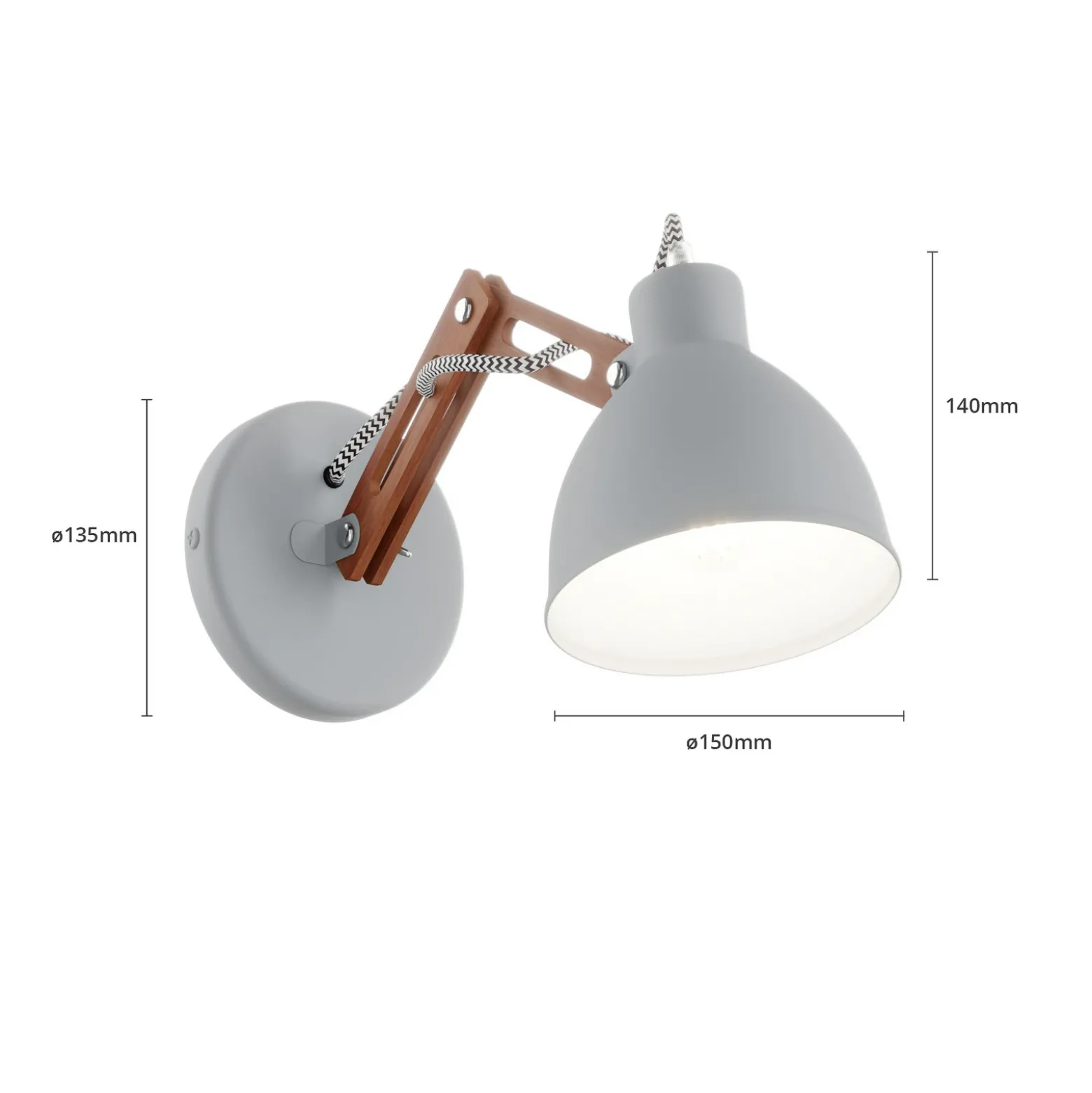 Aplique de pared Skansen, brazo de madera ajustable, gris