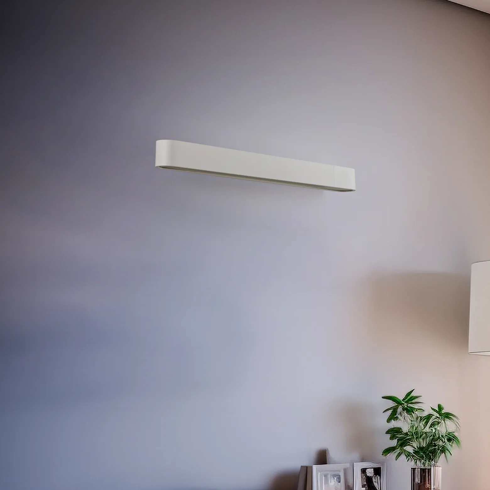 Aplique de pared Soft, 60 cm de ancho, blanco, aluminio, G13