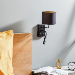 Aplique de pared Soho cilíndrico con brazo de lectura negro/dorado