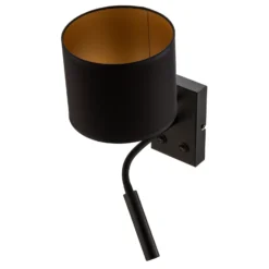 Aplique de pared Soho cilíndrico con brazo de lectura negro/dorado