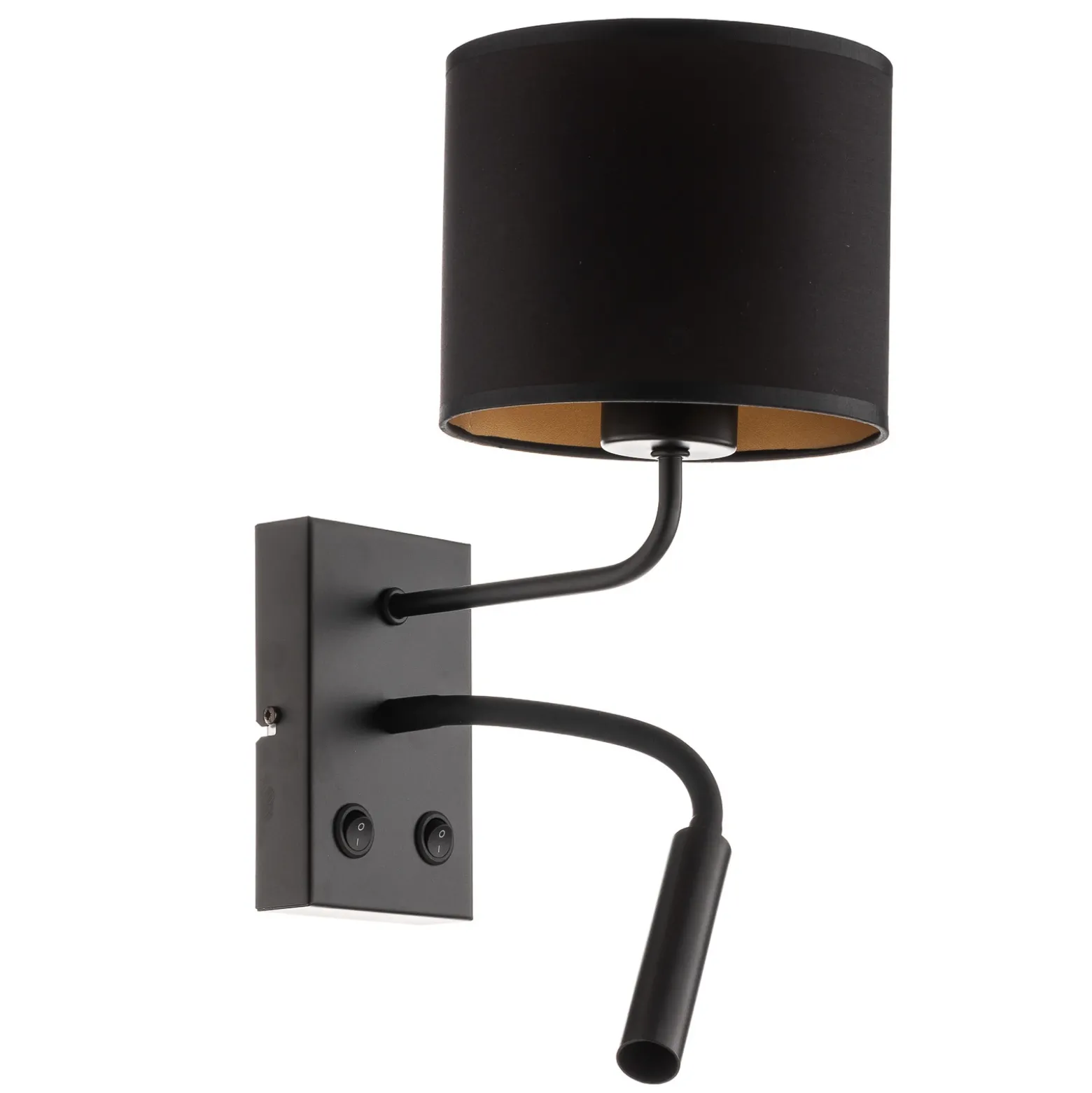 Aplique de pared Soho cilíndrico con brazo de lectura negro/dorado