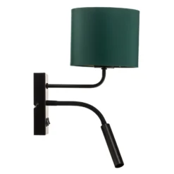 Aplique de pared Soho, cilíndrico, brazo de lectura verde/dorado