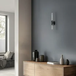 Aplique de pared Sopel Lux, 2 luces, negro/plateado, altura 38 cm