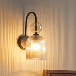 Aplique de pared Sophia, color coñac/negro, cristal, altura 33,5 cm, E14