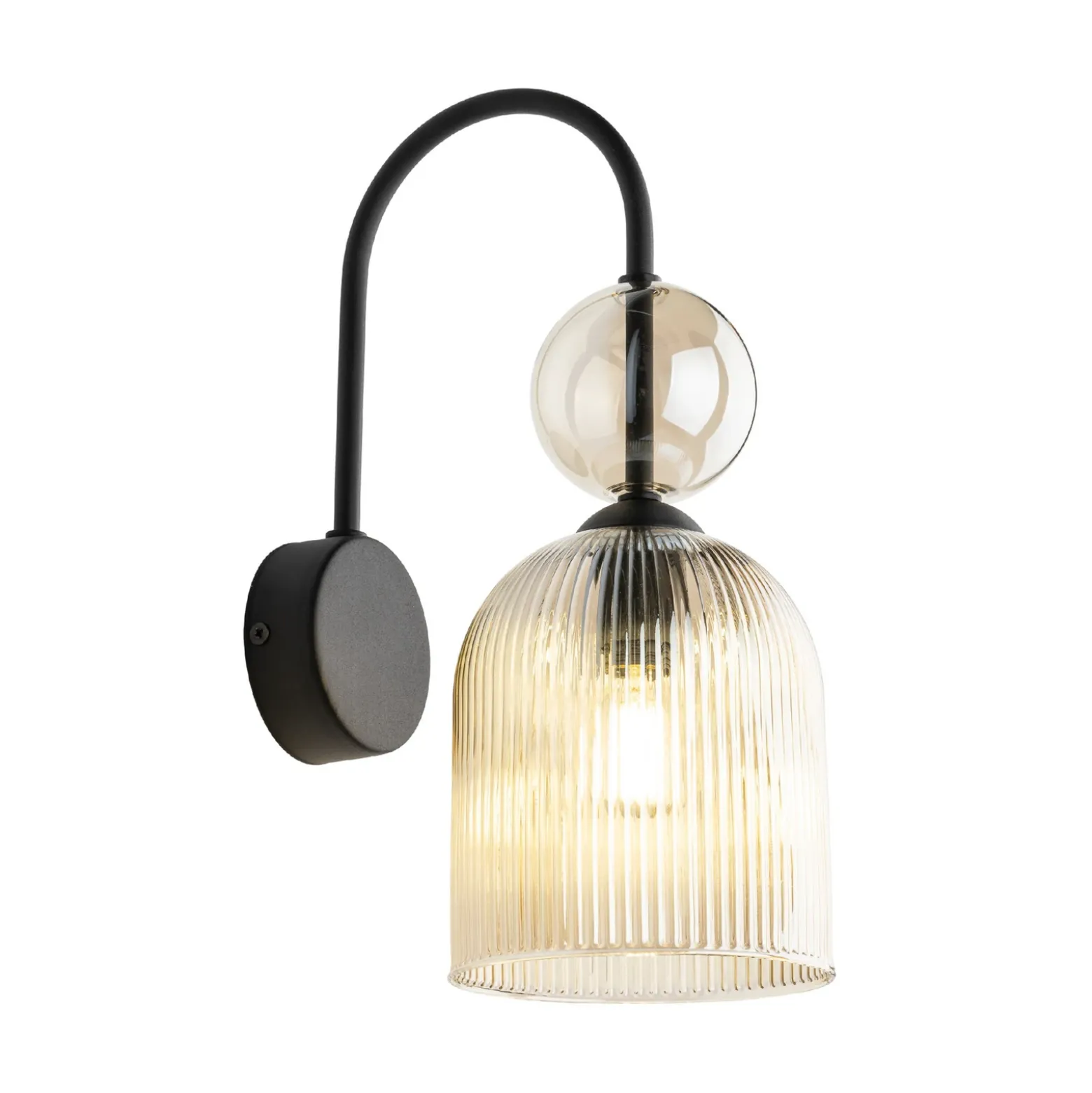 Aplique de pared Sophia, color coñac/negro, cristal, altura 33,5 cm, E14