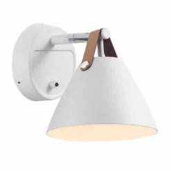 Aplique de pared Strap con correa de cuero, blanca