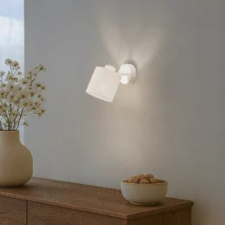Aplique de pared Suerte, blanco crema, textil de lino, 18 cm de altura, E14